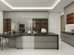 Armoires de cuisine modernes personnalisables avec plan de travail en marbre, design fonctionnel, style calme et élégant pour appartement - Product Image 2