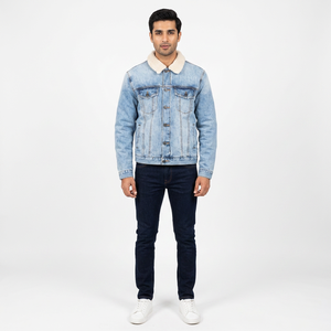 Veste vintage coupe-vent à capuche en denim confortable pour homme, avec logo personnalisé sur le devant, style streetwear tendance - Product Image 1