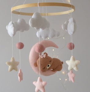 Teddy Bear Moon Baby mobile Nursery decor bear on the moon mobile culla stelle e nuvole mobile - Product Image 3