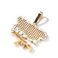 Pendentif lettre Steppa certifié par sublimation glacé AK 47 Gun Brass Zircon Charms Collier chaîne corde torsadée en acier inoxydable