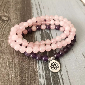 Collana Mala 108 per Donne, <span class=keywords><strong>Bracciale</strong></span> in <span class=keywords><strong>Quarzo</strong></span> <span class=keywords><strong>Rosa</strong></span> e Ametista, <span class=keywords><strong>Bracciale</strong></span> Yoga con Perle di Loto - Product Image 4