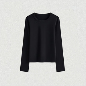 240GSM 91.5% Cotton 8.5% Spandex Casual <b>Women</b> Autumn Long Sleeve <b>Thermal</b> Knitted Fleece Undershirt Winter Base Layer - Product Image 5