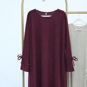 Ince kadife yay örgü mütevazı Abaya Robe zarif müslüman kadınlar islam giyim toptan Dubai kapalı Dubai Abaya toptancı - Product Image 4