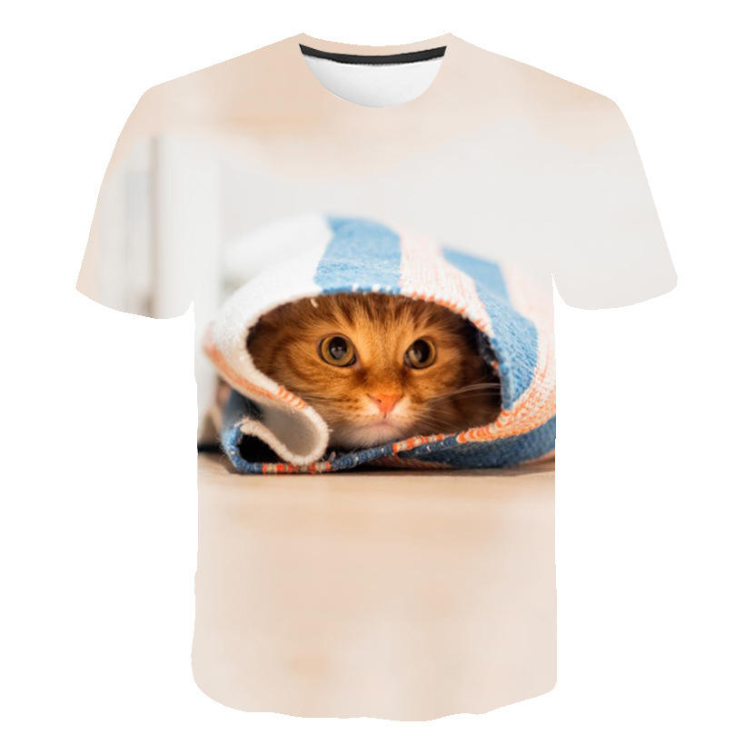 Hombre Mujer Negro Blanco Gato 3D Impresión camiseta Poliéster