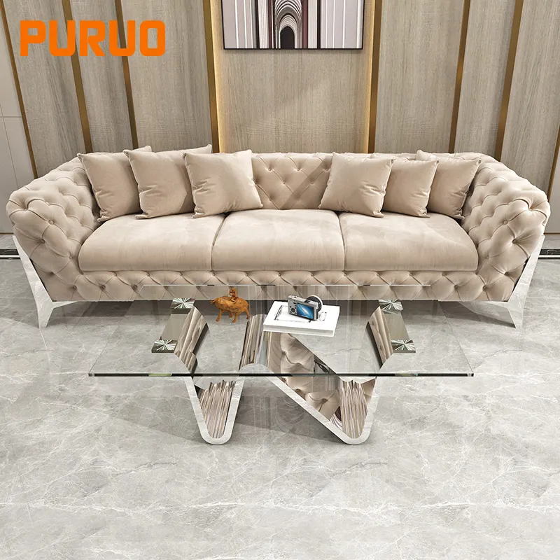 PURUO modern luxury wooden couch living room sofas home furniture sofa set legs cheap velvet leather fabric sofas