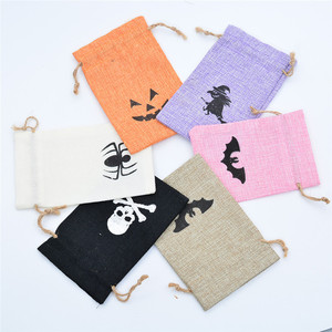 Sac en jute à cordon motif Halloween pour emballage de biscuits de mariage et de fêtes, et rangement de divers articles - Product Image 3