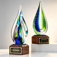 Trophée en cristal goutte d'eau avec base en bois et plaque nominative, gravure laser personnalisée pour récompenses d'entreprise, événements sportifs, trophée en cristal