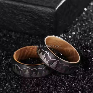Anillo de Carburo de Tungsteno de 8mm con Madera, Grabado Láser, <span class=keywords><strong>Plateado</strong></span> y Negro, Estilo Barril de Whisky, Caza en el <span class=keywords><strong>Bosque</strong></span>, Moderno, para Boda, Compromiso, Regalo - Product Image 3