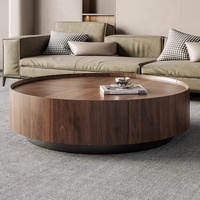 Table Basse Ronde Moderne de Milieu de Siècle en Noyer avec Cadre en Bois – Table de Salon Simple et Moderne avec Rangement