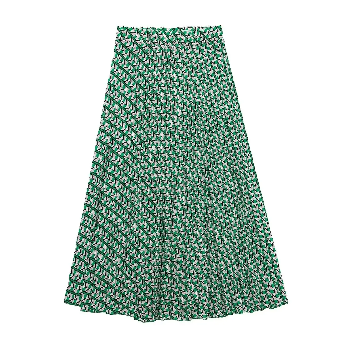 PB&ZA2022 autumn new women's casual all-match geometric print pleated skirt 2492160