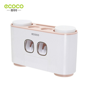 Soporte para cepillos de dientes Ecoco con dispensador de pasta dental, montaje con ventosa, color rosa nórdico, funciona con pilas - Product Image 1