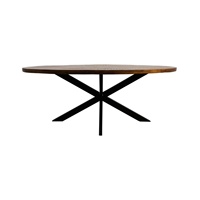 Table à manger ovale pliable en bois de manguier, fabrication artisanale industrielle |   Mobilier de restaurant moderne |   Pieds en métal noir et bois massif, couleur marron