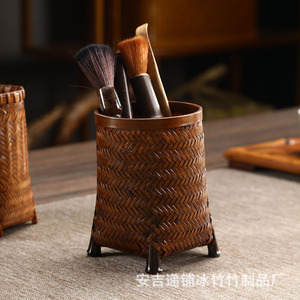 Retro bamboo woven cup holder, teacup <b>storage</b> tube, tea set, tea ceremony accessories, tasting cup <b>storage</b> tube, chopstick - Product Image 3