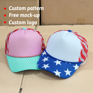 Custom Logo 5 Panel Women <strong>Men's</strong> Outdoor Sports Cap Foam Striped Printed Mesh Rope Women's <strong>Trucker</strong> <strong>Hats</strong> with Checker Print - Product Image 1