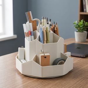 Organiseur de bureau rond en plastique rotatif à 360 degrés Bview Art, 9 emplacements, porte-crayons et stylos, 9x9,8 cm, modèle 3820A - Product Image 3