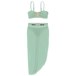 Maillot de bain deux pièces grande taille HDJ, haut bandeau et bas jupe, effet ventre plat, couleur unie, tenue de plage WQ21065 - Product Image 1