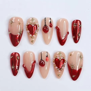 <span class=keywords><strong>Uñas</strong></span> Postizas Rojas de Alta Calidad para el Día de San Valentín, 10 Piezas, Forma de Almendra, Hechas a Mano con <span class=keywords><strong>Amor</strong></span> y Diseño de Lazo, Material Acrílico Reutilizable - Product Image 5