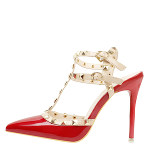 Fashion design di lusso colorful strappy delle donne di alta <span class=keywords><strong>tacchi</strong></span> <span class=keywords><strong>a</strong></span> <span class=keywords><strong>spillo</strong></span> pompa rivetto sandalo sandali scarpe delle signore slingback <span class=keywords><strong>tacchi</strong></span> - Product Image 1