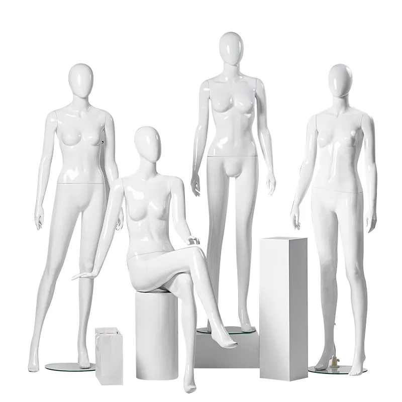Boutique Plastic Model Shop Dress Form Sitting Stand Glossy White Female Mannequins Full Body for Clothes Display