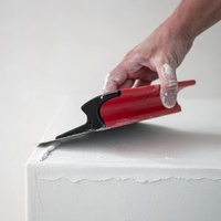 Racleur à mastic en acier inoxydable, outil de nivellement pour mastic mural, racleur à poignée en plastique rouge, racleur de nivellement