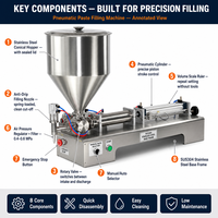 Machine de remplissage semi-automatique de pâte, à tête simple ou double, 5-3000 ml, précision de 1 %, remplisseur pneumatique de crème 20W 50W pour flacons en verre de boissons