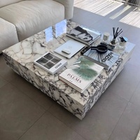 Table basse en marbre Calacatta Viola de luxe nordique, design minimaliste, pour salon et villa, avec socle cube bas
