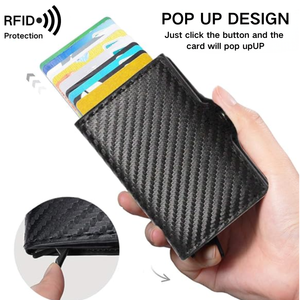 Portefeuille fin pour <span class=keywords><strong>homme</strong></span> en <span class=keywords><strong>cuir</strong></span> PU avec fermeture à bouton d'éjection en aluminium, protection RFID, pour cartes de visite - Product Image 2