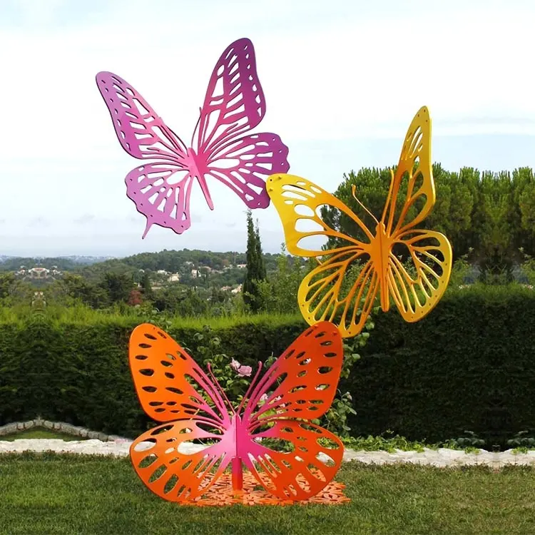 Large Metal Colorful Animal Statues Outdoor Steel Butterfly Sculpture