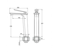 A0218H Robinet de lavabo vertical pour salle de bain Robinet d'évier en cuivre avec bobine en céramique Mélangeur d'eau chaude et froide Robinet de lavabo à poignée unique