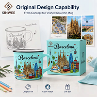 Tasse à café en céramique souvenir de Barcelone, Espagne, avec impression de dessin animé mignon, motif de monument du parc, design en grès, personnalisable OEM ODM, vente en gros