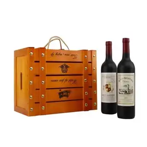 Kotak kayu retro dicat warna-warni dengan partisi bawaan dan paku keling di permukaan dapat menyimpan 6 kotak hadiah anggur merah