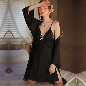 Chemise de nuit en dentelle sans dos, pyjama en satin de soie pour femmes, vêtements de maison MLXL - Product Image 3