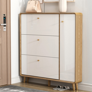 Zapatero Bicolor de Estilo Nórdico | Gabinete de Almacenamiento Multifuncional para Entrada o Pasillo - Product Image 1