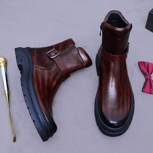 Botas Chelsea para Hombre con Suela Gruesa y Función para Aumentar la Altura, Botas Martin de Cuero Genuino para Hombre, Zapatos de Cuero de Caña Alta - Product Image 1