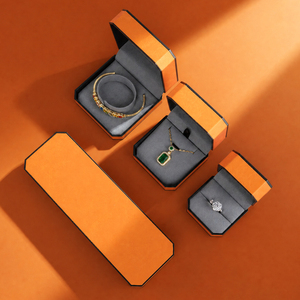 Zebopak Orange Black Trim Pendant <b>Necklace</b> <b>Box</b> Set with Ring Bracelet Storage Case <b>Gift</b> Packaging Boutique Factory - Product Image 3