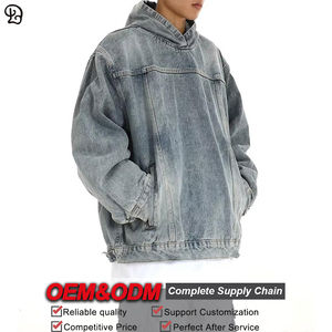 Benutzer definierte Hersteller Casual Denim Hoodies Jacken Vintage Distressed <span class=keywords><strong>Jean</strong></span> Übergroße Sweatshirts Pullover Tops für Männer Stylish - Product Image 3