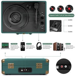 Tourne-disque vinyle minimaliste à entraînement par courroie Bluetooth, 3 vitesses, haute fidélité, lecteur de disques vinyles sans fil avec couvercle transparent - Product Image 4