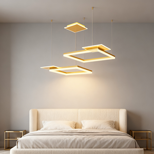 Lustre LED moderne JACKSUN en or, <span class=keywords><strong>luminaire</strong></span> rectangulaire à 2 anneaux, <span class=keywords><strong>luminaire</strong></span> suspendu <span class=keywords><strong>contemporain</strong></span> réglable, <span class=keywords><strong>luminaire</strong></span> suspendu carré pour salon, <span class=keywords><strong>salle</strong></span> à <span class=keywords><strong>manger</strong></span> - Product Image 2