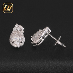 Boucles d'oreilles clous en moissanite taille poire, argent 925 plaqué rhodium, bijoux de mariage de luxe pour femme, forme goutte d'eau - Product Image 4