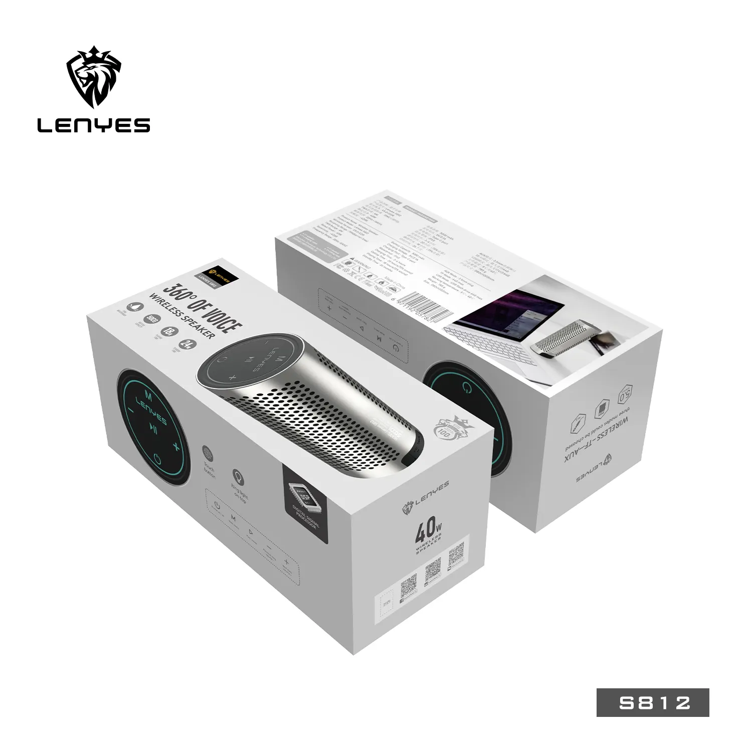 Lenyes S812 Speaker Gigi Biru Portabel, Pengeras Suara Kartu TF 40W 18 Jam Luar Ruangan Portabel Mini 360 Suara