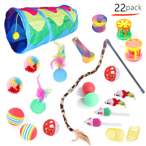 Surtido de Juguetes Interactivos de Plástico para Gatos: Varita con Plumas, Ratón de Peluche, Túnel de Doble Vía y Pelotas con Sonido para Gatitos - Product Image 5