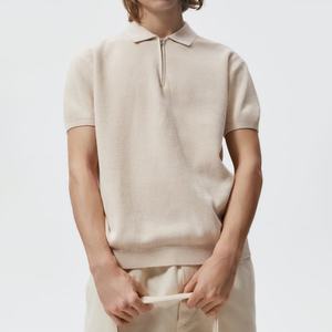 Polo de Algodón Personalizado con Logotipo, Estilo Vintage, Cuello Redondo, Cierre de Cremallera, Manga Corta, Corte Holgado y Oversize para Hombre - Product Image 3