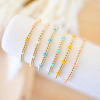 Go2boho-Bracelet de perles de rocaille empilable, perles de verre pastel avec boules plaquées or, bracelet élastique minimaliste superposé pour femmes