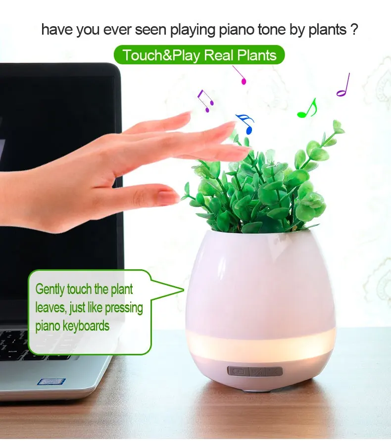 Christmas Gift Smart Music Flowerpot Plant Interaction Wireless Speaker with Colorful light