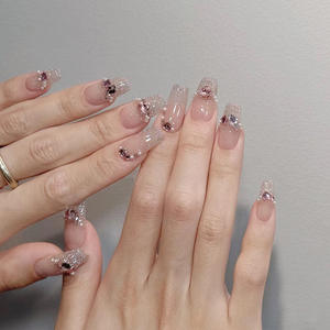 Uñas Postizas de Longitud Media con Brillo Estilo Primer Amor en Color Nude, Modelo BY1201 de My Seven Days, con Pedrería y Perlas, Estilo Instagram - Product Image 3