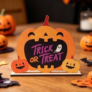 Décorations de bureau transfrontalières pour Halloween : Tableau 3D en bois de dessin animé avec fantôme et citrouille, Ornements de <span class=keywords><strong>table</strong></span> à manger pour la maison pour la Fête des Morts - Product Image 2