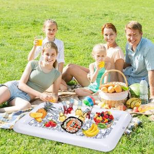 <b>Inflatable</b> Ice Bar Tray for Pool Parties Rectangular Floating Drink & Fruit Cooler with Ice Bath - Product Image 2