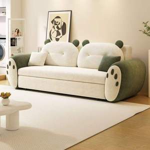 Panda Theme Two Seat Fabric Extendable Sleeper <b>Sofa</b> <b>Bed</b> Reclining Couch Adjustable Height Dual Function for Living Room Bedroom - Product Image 3