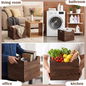 Caja de almacenamiento de madera maciza de 28cm multiusos con asa lateral para organizar libros, documentos, uso doméstico - Product Image 4