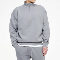 Sweat-shirt à col zippé surdimensionné pour homme avec logo personnalisé, couleur unie, style streetwear, sans poches, vêtements de sport